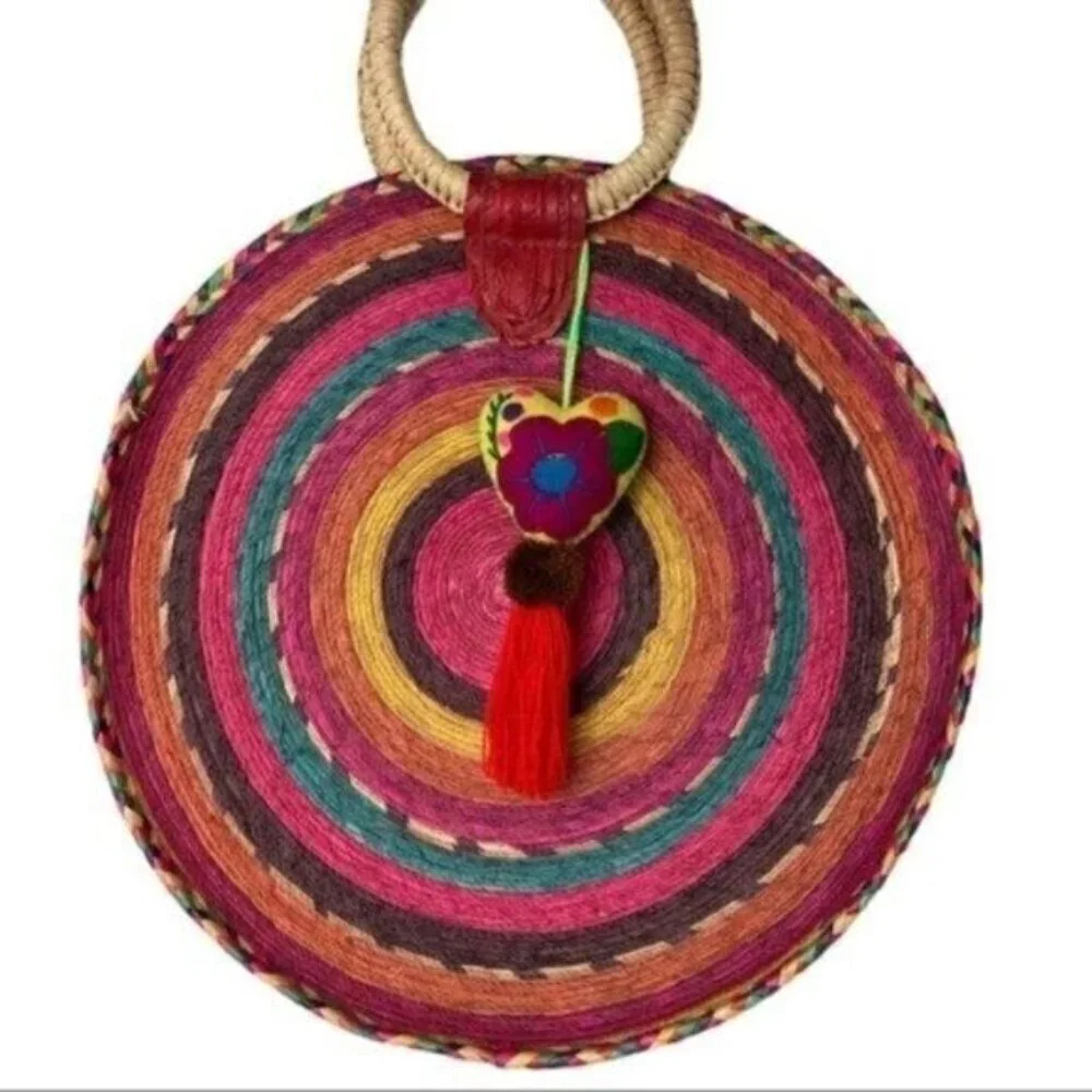 Colorful Straw Woven Round Beach Tote
